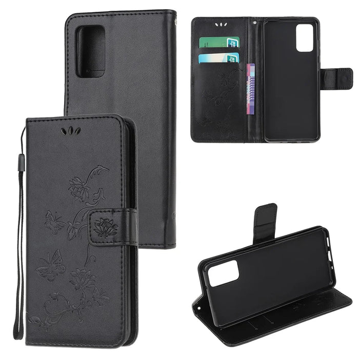 Imprint Butterfly Flower Leather Wallet Case for Samsung Galaxy S20 4G/S20 5G - Black - 1