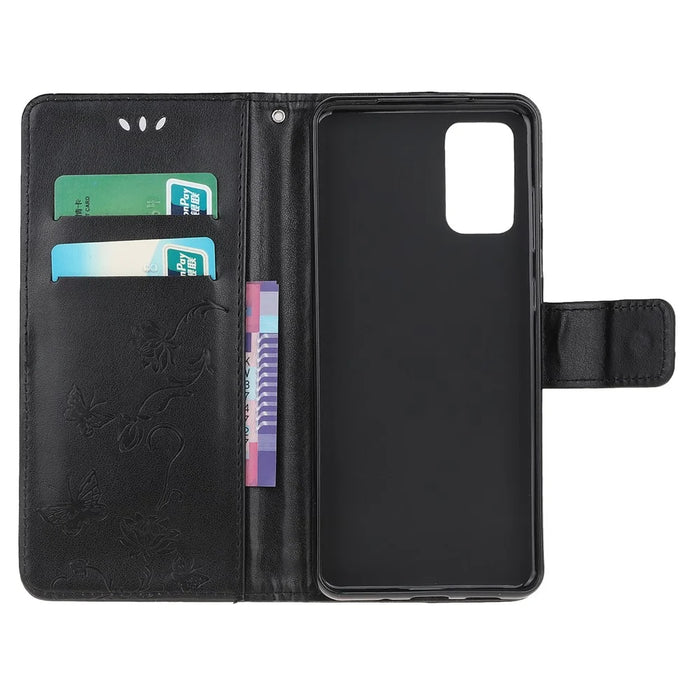Imprint Butterfly Flower Leather Wallet Case for Samsung Galaxy S20 4G/S20 5G - Black - 5