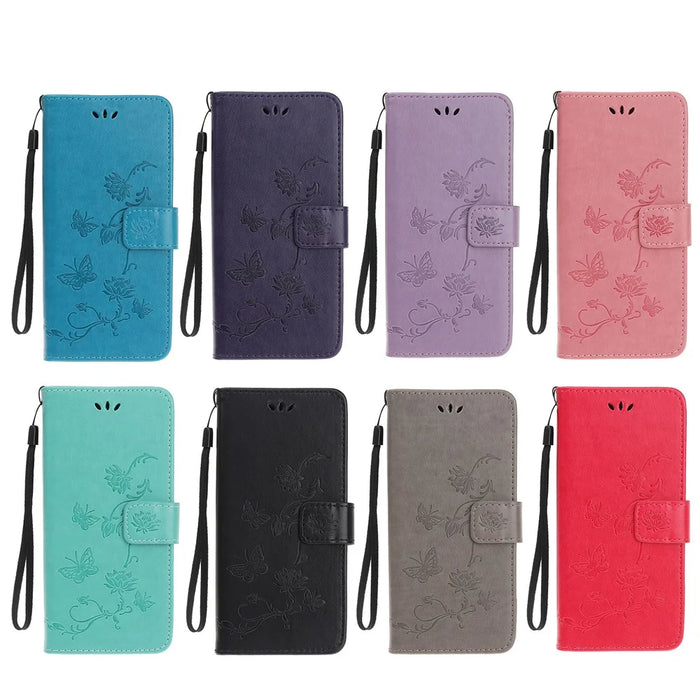 Imprint Butterfly Flower Leather Wallet Case for Samsung Galaxy S20 4G/S20 5G - Black - 6