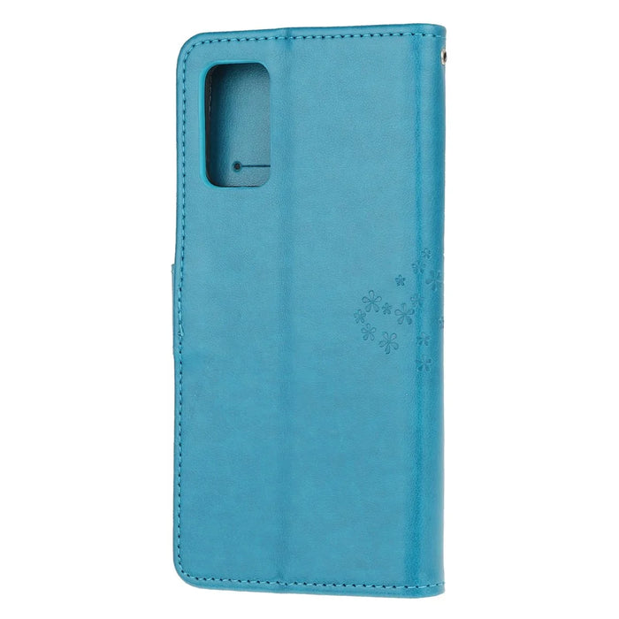 Imprint Tree Owl Leather Wallet Phone Shell for Samsung Galaxy S20 4G/S20 5G - Blue - 3