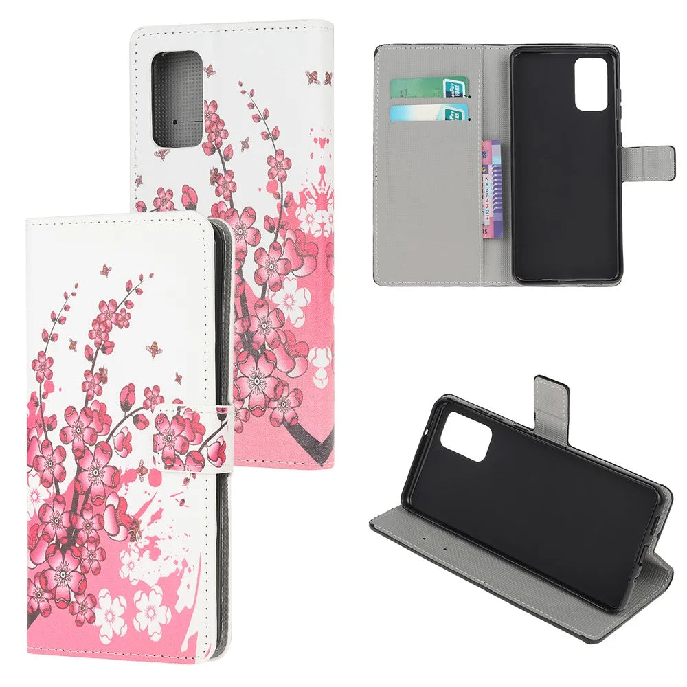 Wallet Phone Case Printing PU Leather Cover for Samsung Galaxy S20 4G/S20 5G - Plum Blossom - 1