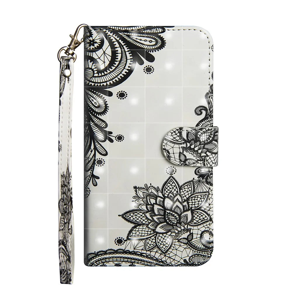 Light Spot Decor Patterned Leather Wallet Case for Samsung Galaxy S20 Plus - Black Flower - 3