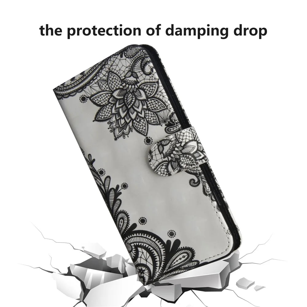 Light Spot Decor Patterned Leather Wallet Case for Samsung Galaxy S20 Plus - Black Flower - 5