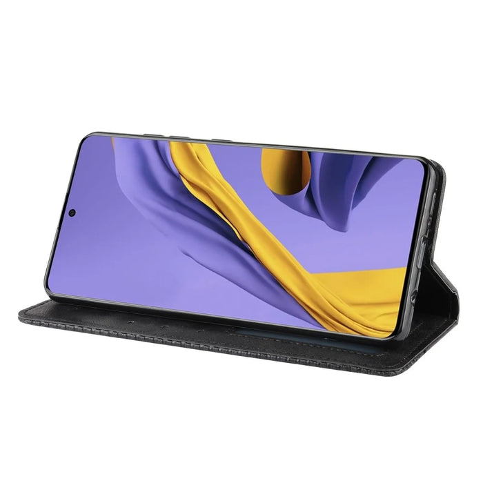 Auto-absorbed Vintage Leather Wallet Phone Casing for Samsung Galaxy S20 Plus - Black - 6