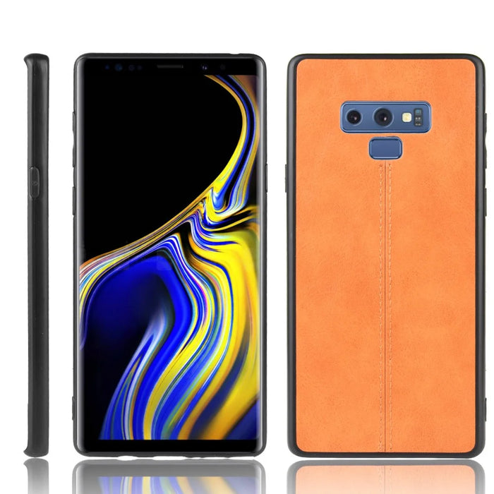 Leather Coated PC + TPU Hybrid Case Cover for Samsung Galaxy Note9 SM-N960 - Yellow - 1