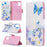 Pattern Printing Leather Wallet Case for Samsung Galaxy A51 - Blue Butterfly and Flowers - 1
