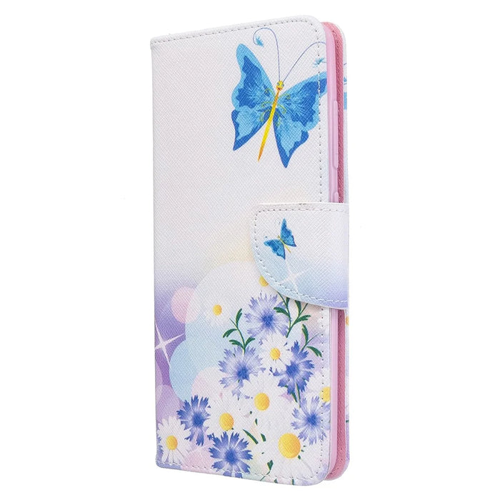 Pattern Printing Leather Wallet Case for Samsung Galaxy A51 - Blue Butterfly and Flowers - 2