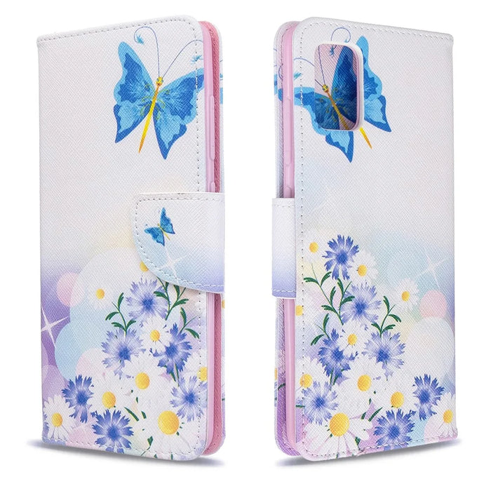 Pattern Printing Leather Wallet Case for Samsung Galaxy A51 - Blue Butterfly and Flowers - 4