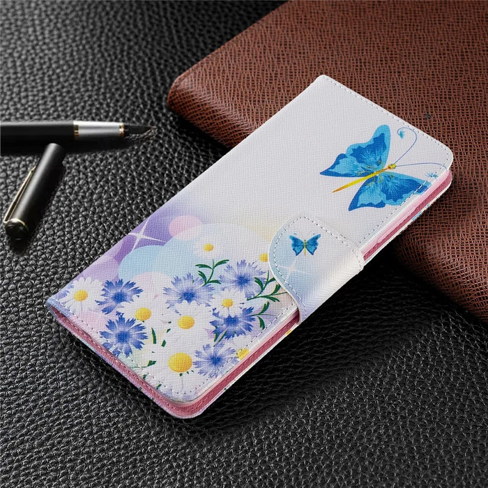 Pattern Printing Leather Wallet Case for Samsung Galaxy A51 - Blue Butterfly and Flowers - 7