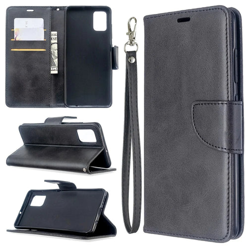 PU Leather Wallet Stand Shell Case for Samsung Galaxy A51 - Black - 1