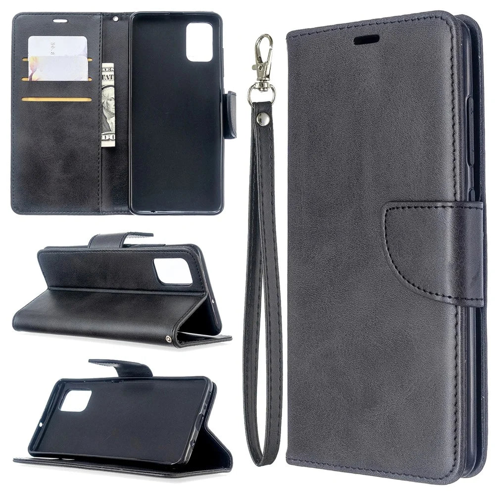 PU Leather Wallet Stand Shell Case for Samsung Galaxy A51 - Black - 1
