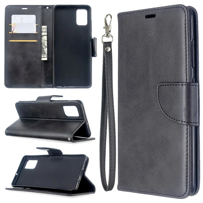 PU Leather Wallet Stand Shell Case for Samsung Galaxy A51 - Black - 1