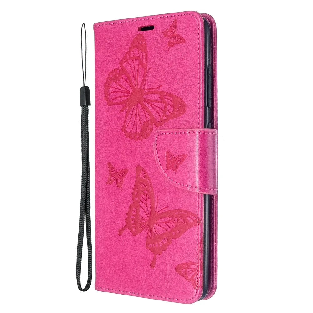 Imprint Butterfly Wallet Leather Stand Case for Samsung Galaxy A51 - Rose - 2