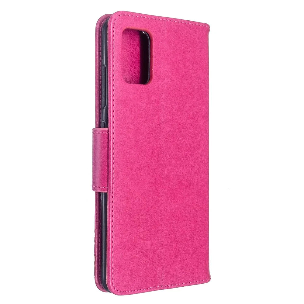Imprint Butterfly Wallet Leather Stand Case for Samsung Galaxy A51 - Rose - 3