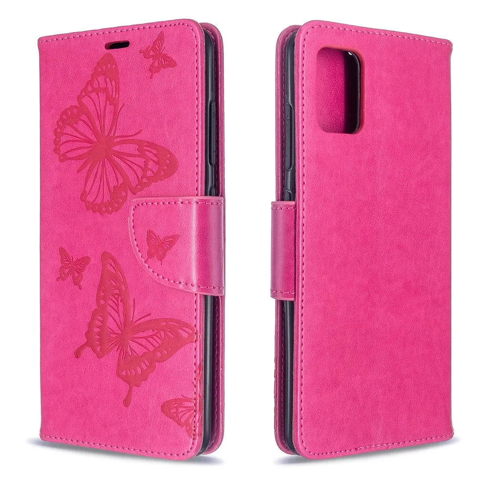 Imprint Butterfly Wallet Leather Stand Case for Samsung Galaxy A51 - Rose - 4
