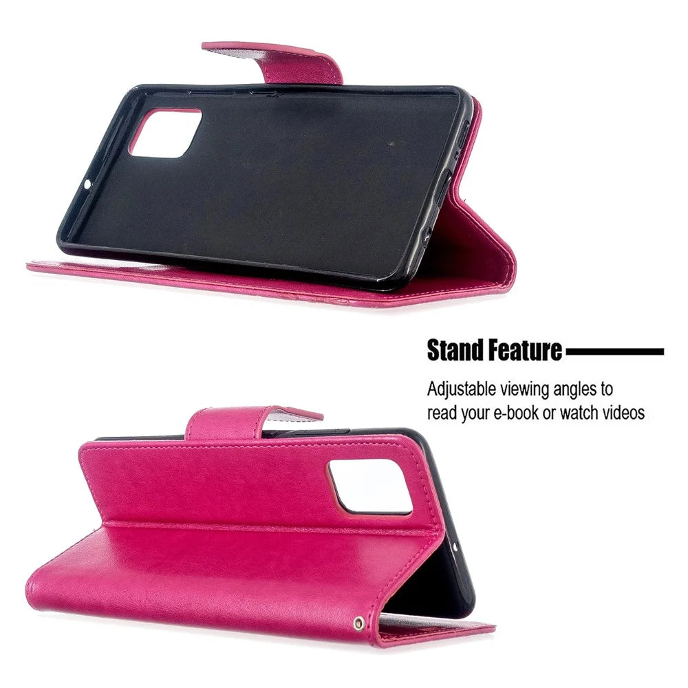 Imprint Butterfly Wallet Leather Stand Case for Samsung Galaxy A51 - Rose - 5