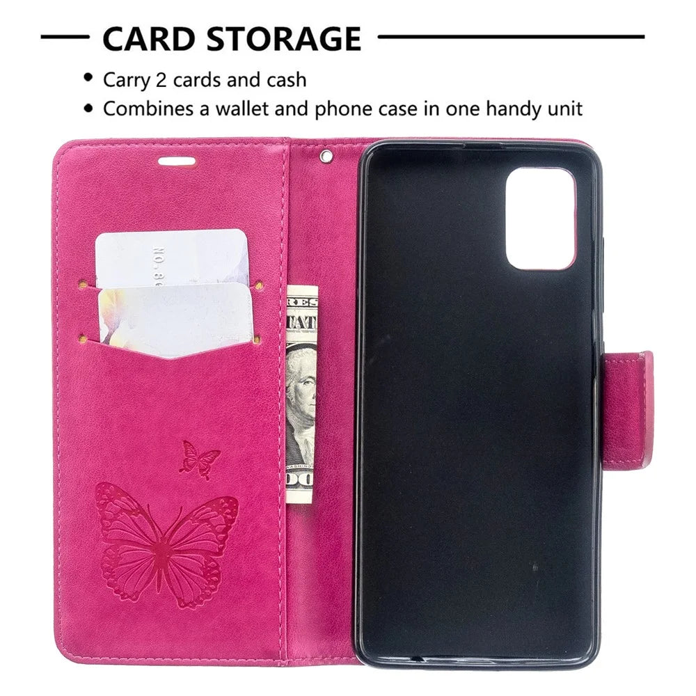 Imprint Butterfly Wallet Leather Stand Case for Samsung Galaxy A51 - Rose - 6