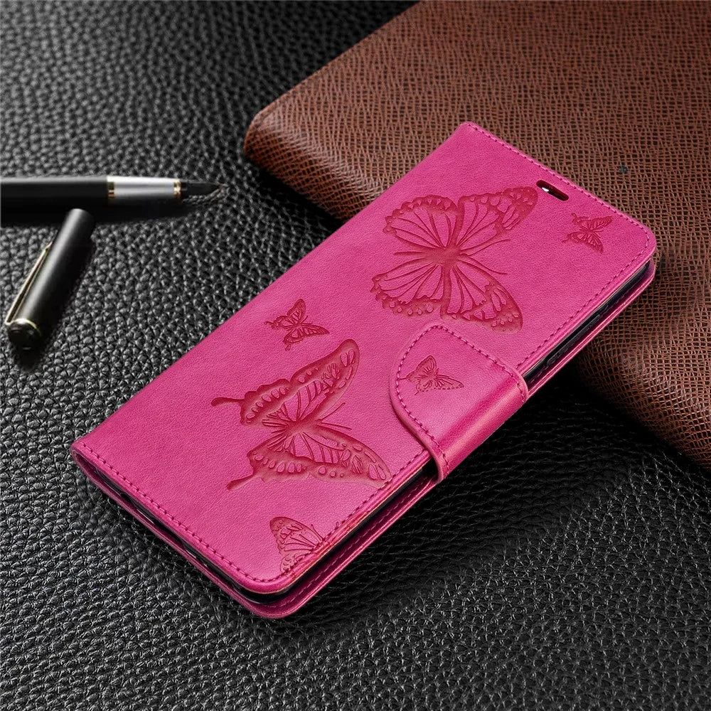Imprint Butterfly Wallet Leather Stand Case for Samsung Galaxy A51 - Rose - 7
