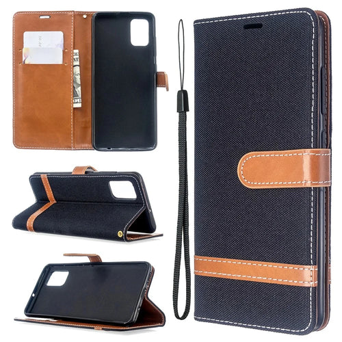 Assorted Color Jeans Cloth Leather Wallet Case for Samsung Galaxy A51 - Black - 1