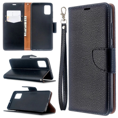 Litchi Skin Leather Wallet Case for Samsung Galaxy A51 - Black - 1