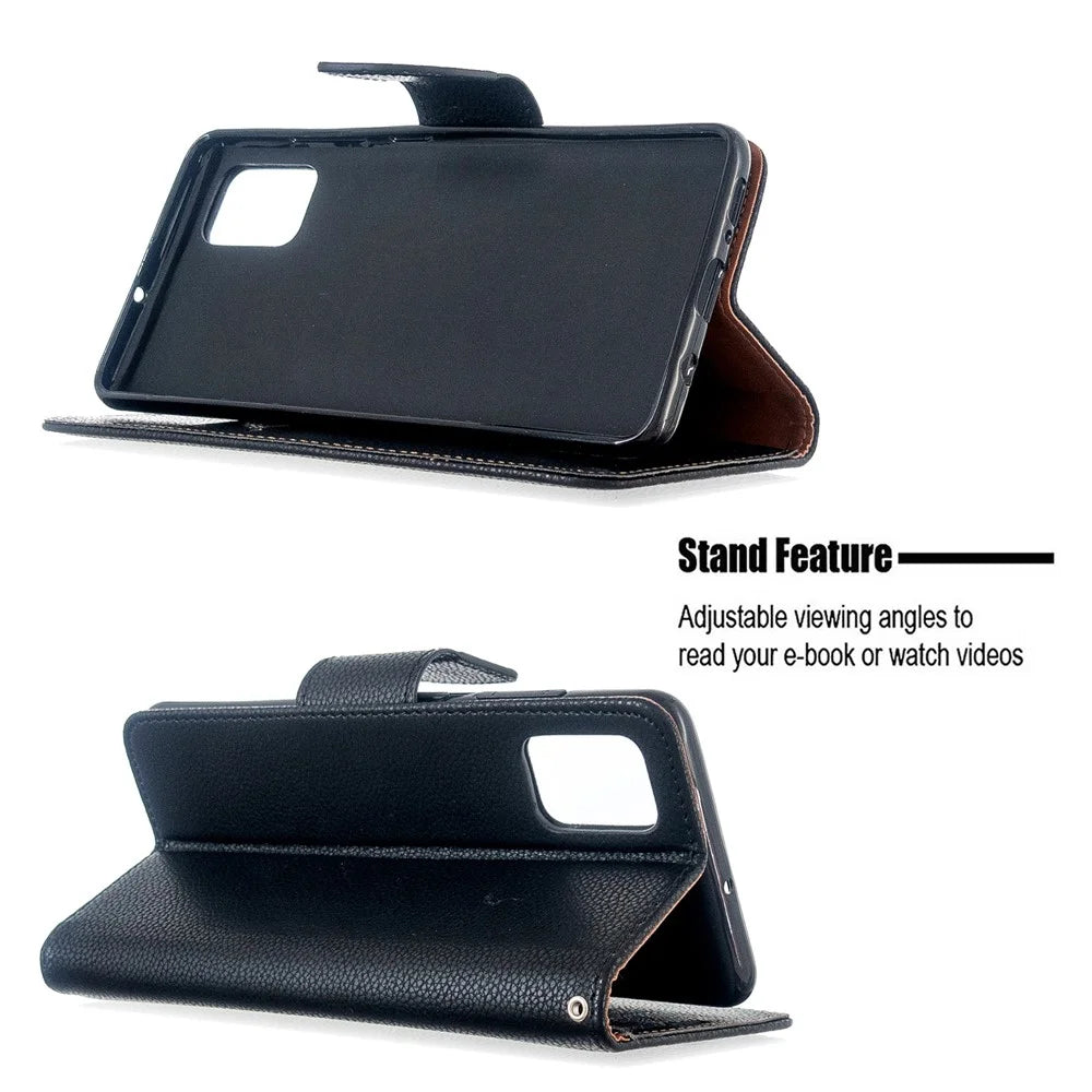 Litchi Skin Leather Wallet Case for Samsung Galaxy A51 - Black - 5