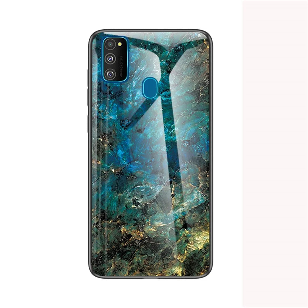 Marble Grain Pattern Tempered Glass PC + TPU Combo Case for Samsung Galaxy M30s/M21 - Emerald - 2