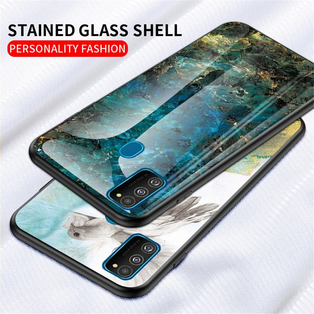 Marble Grain Pattern Tempered Glass PC + TPU Combo Case for Samsung Galaxy M30s/M21 - Emerald - 3