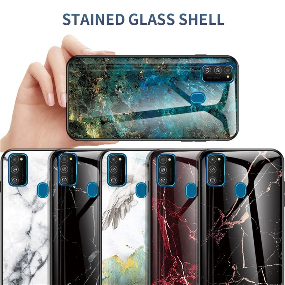 Marble Grain Pattern Tempered Glass PC + TPU Combo Case for Samsung Galaxy M30s/M21 - Emerald - 6