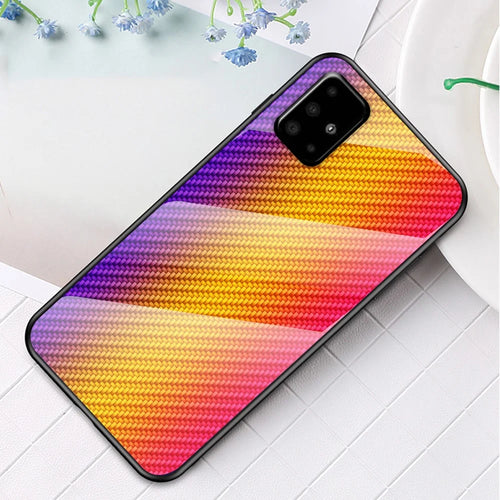 Carbon Fiber Texture Tempered Glass + PC + TPU Combo Casing for Samsung Galaxy A51 - Golden Fiber - 1
