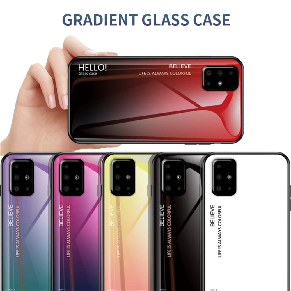 Gradient Color Tempered Glass + PC + TPU Hybrid Case for Samsung Galaxy A51 - Black - 3