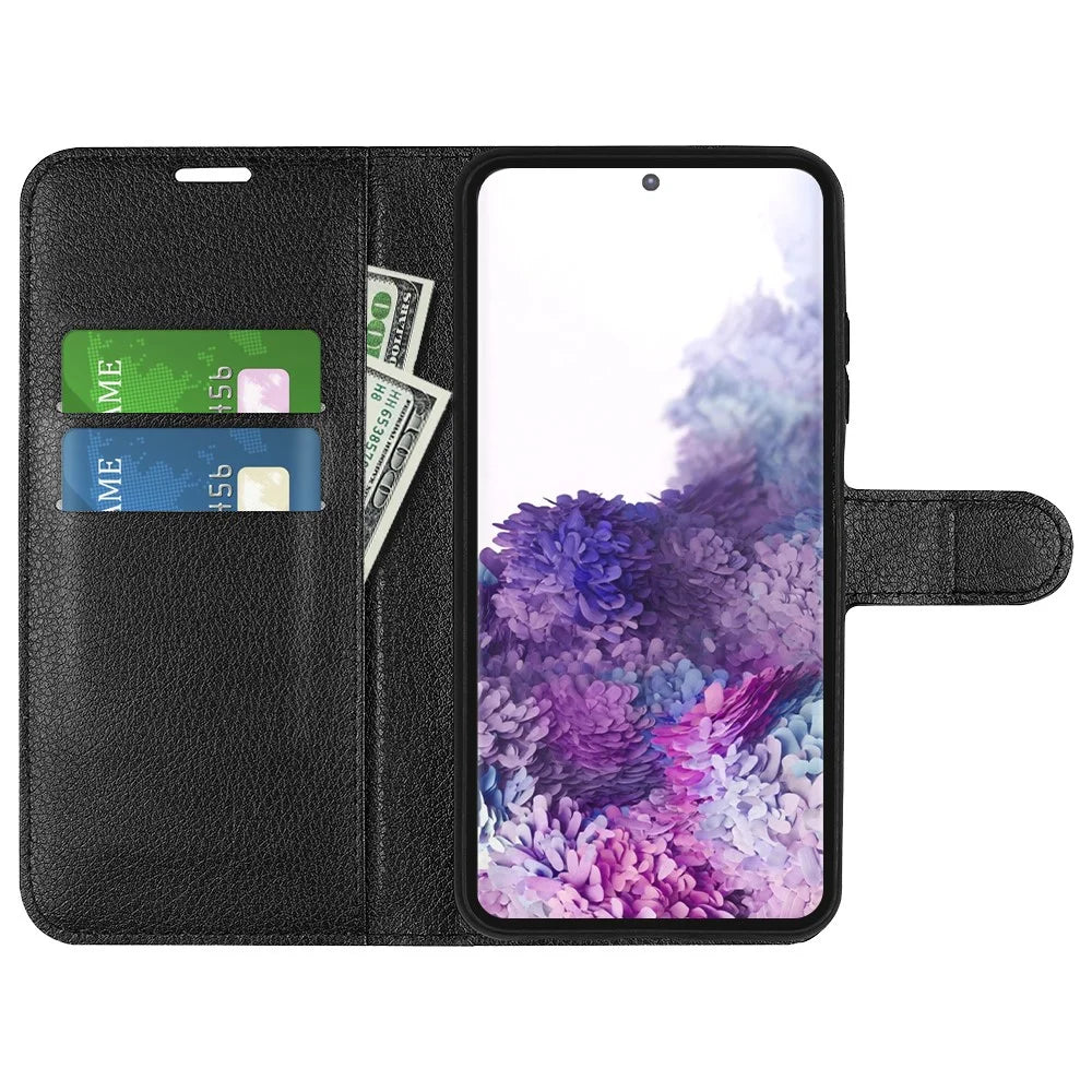 Litchi Surface Wallet Leather Stand Case for Samsung Galaxy S20 4G / S20 5G Cell Phone Case Shell - Black - 2