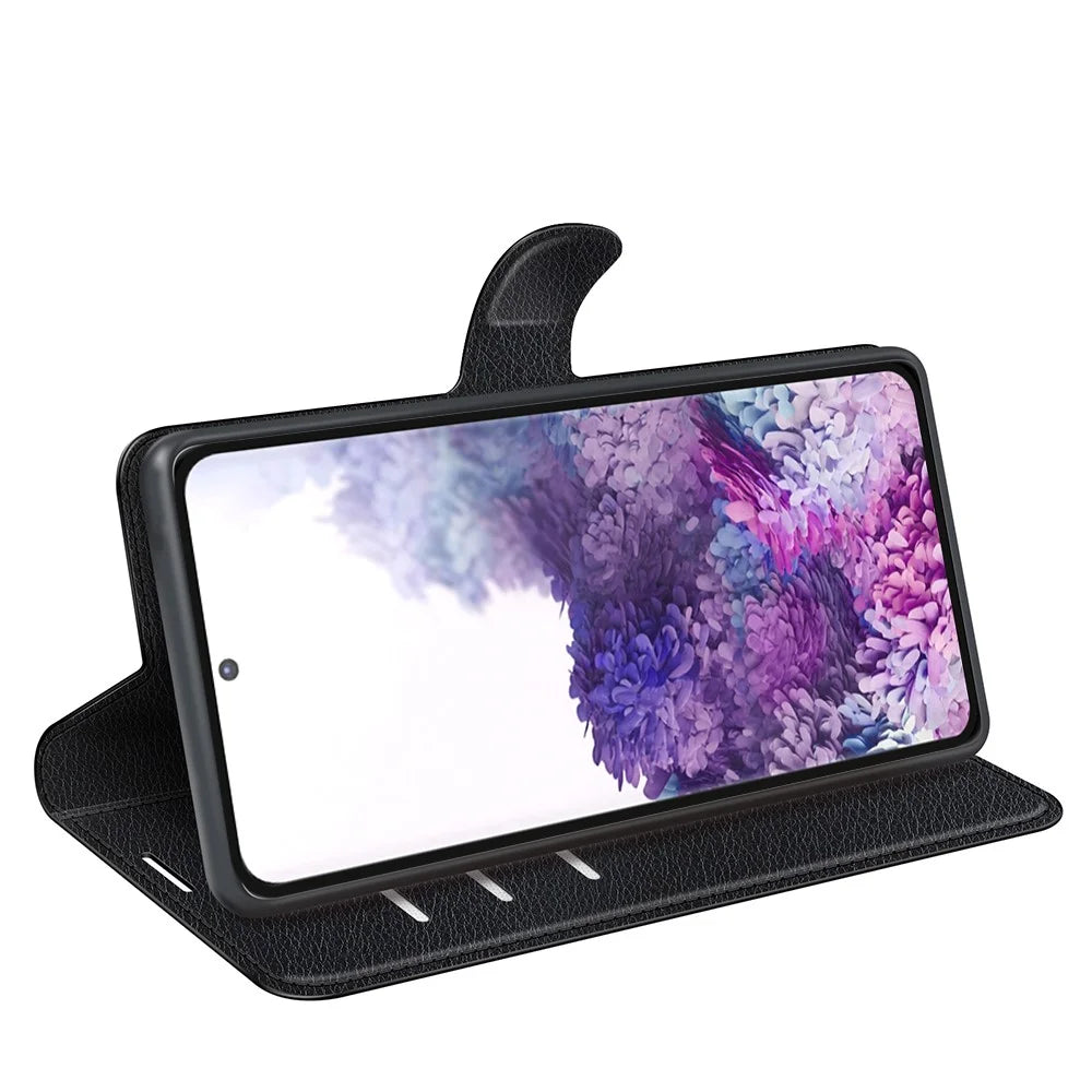 Litchi Surface Wallet Leather Stand Case for Samsung Galaxy S20 4G / S20 5G Cell Phone Case Shell - Black - 3