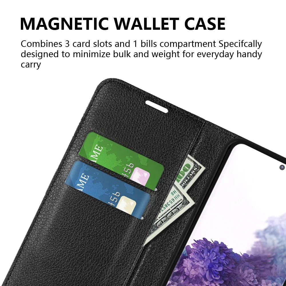 Litchi Surface Wallet Leather Stand Case for Samsung Galaxy S20 4G / S20 5G Cell Phone Case Shell - Black - 5