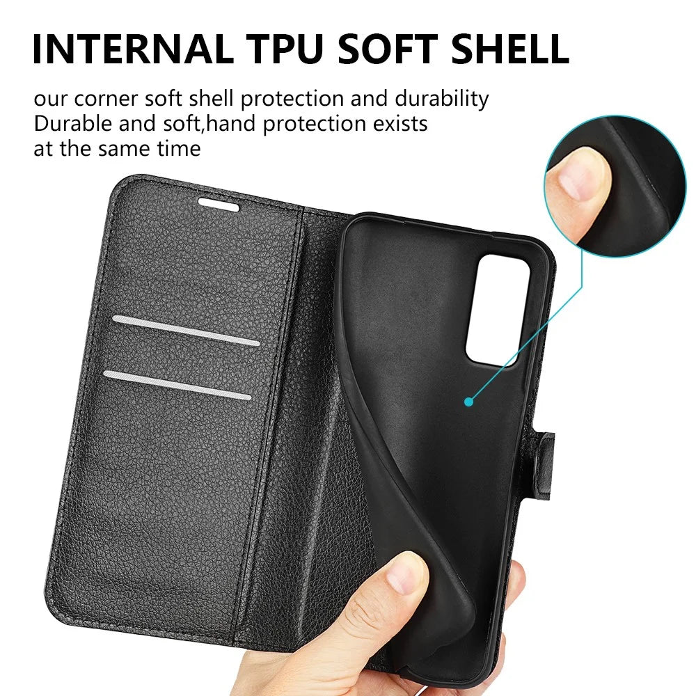 Litchi Surface Wallet Leather Stand Case for Samsung Galaxy S20 4G / S20 5G Cell Phone Case Shell - Black - 6