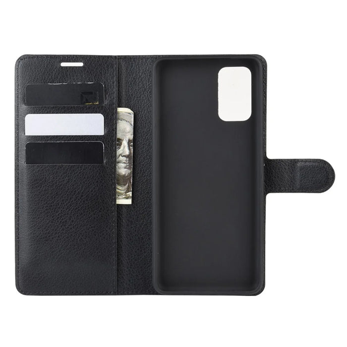 Litchi Skin Leather Wallet Stand Case for Samsung Galaxy S20 Plus - Black - 3