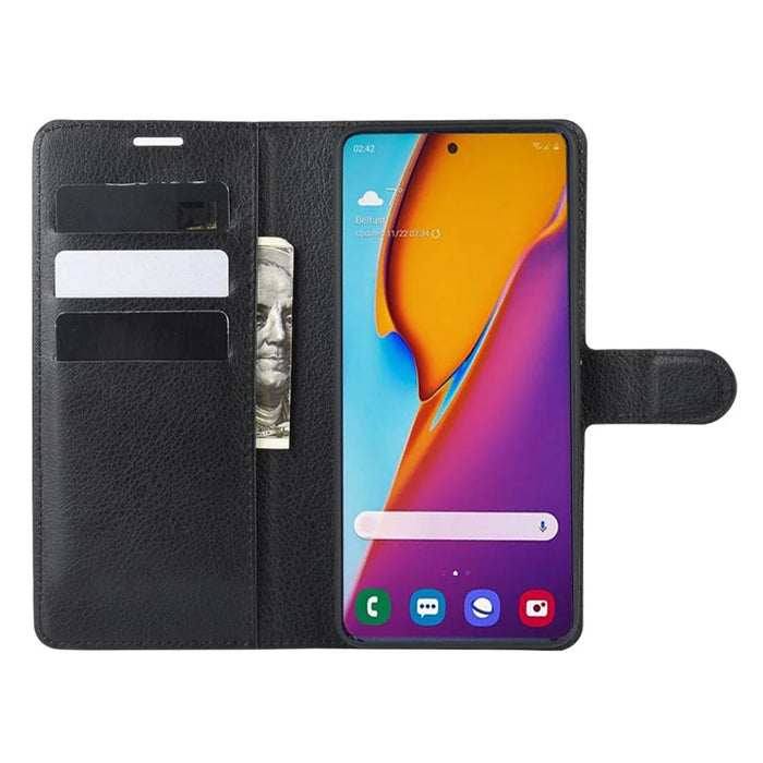 Litchi Skin Leather Wallet Stand Case for Samsung Galaxy S20 Plus - Black - 4