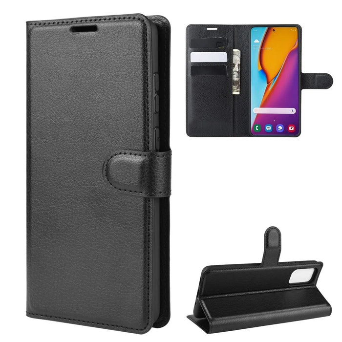 Litchi Skin Leather Wallet Stand Case for Samsung Galaxy S20 Plus - Black - 7