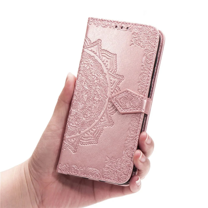 Embossed Mandala Flower Leather Covering for Samsung Galaxy S20 Plus - Rose Gold - 3