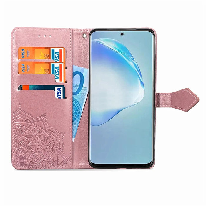 Embossed Mandala Flower Leather Covering for Samsung Galaxy S20 Plus - Rose Gold - 7