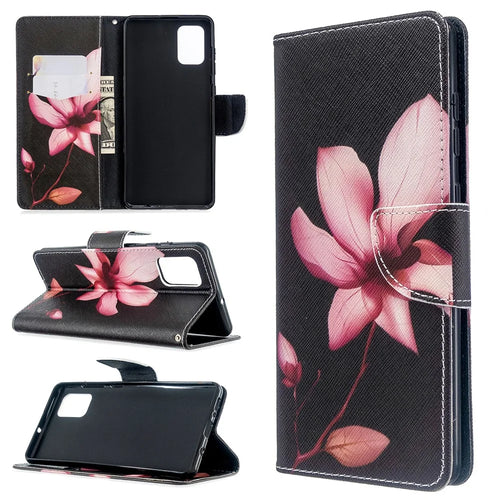 Pattern Printing Wallet Stand Flip Leather Case for Samsung Galaxy A71 A715 - Red Flower - 1