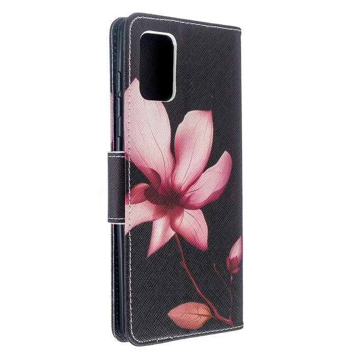 Pattern Printing Wallet Stand Flip Leather Case for Samsung Galaxy A71 A715 - Red Flower - 3