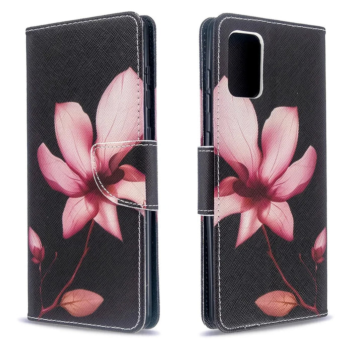 Pattern Printing Wallet Stand Flip Leather Case for Samsung Galaxy A71 A715 - Red Flower - 4