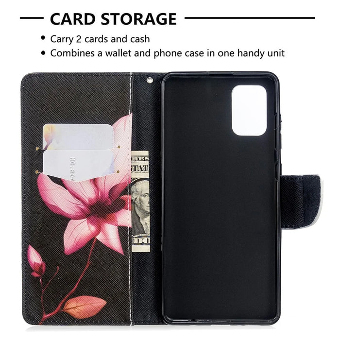 Pattern Printing Wallet Stand Flip Leather Case for Samsung Galaxy A71 A715 - Red Flower - 6