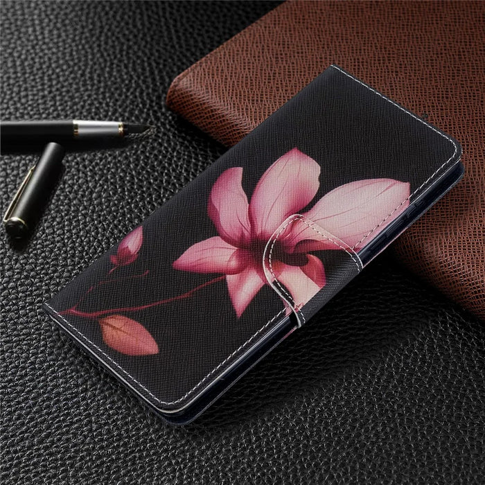 Pattern Printing Wallet Stand Flip Leather Case for Samsung Galaxy A71 A715 - Red Flower - 7