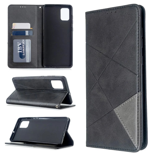 Geometric Pattern Stand Leather Case Card Holder Shell for Samsung Galaxy A71 A715 - Black - 1