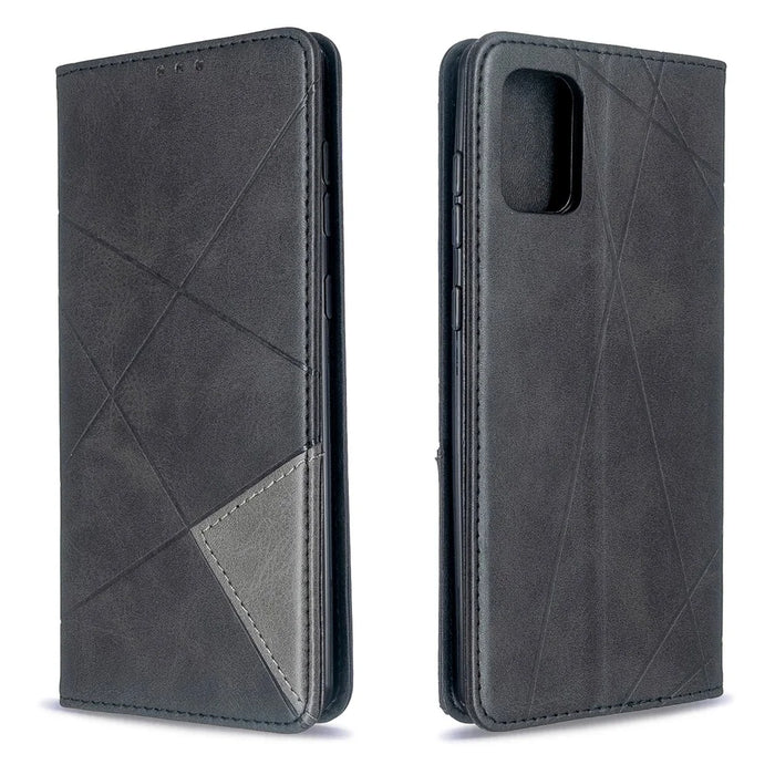 Geometric Pattern Stand Leather Case Card Holder Shell for Samsung Galaxy A71 A715 - Black - 4