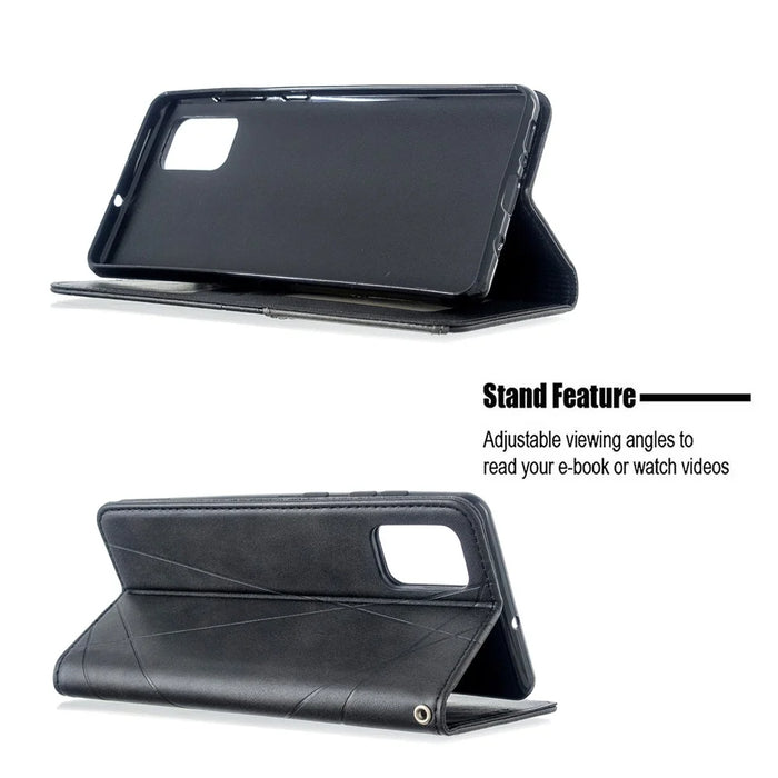 Geometric Pattern Stand Leather Case Card Holder Shell for Samsung Galaxy A71 A715 - Black - 5