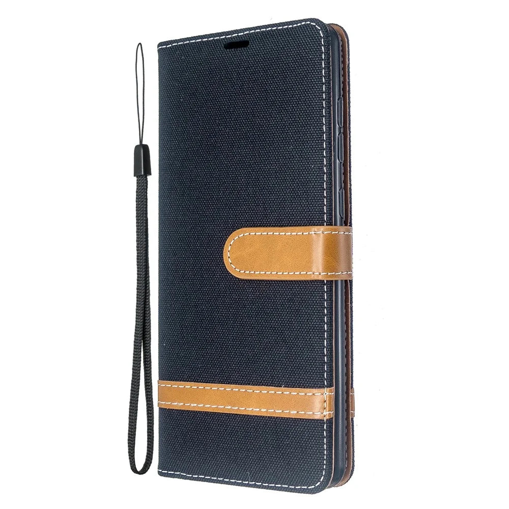 Color Splicing Jeans Cloth Skin Wallet Leather Case for Samsung Galaxy A71 A715 - Black - 2
