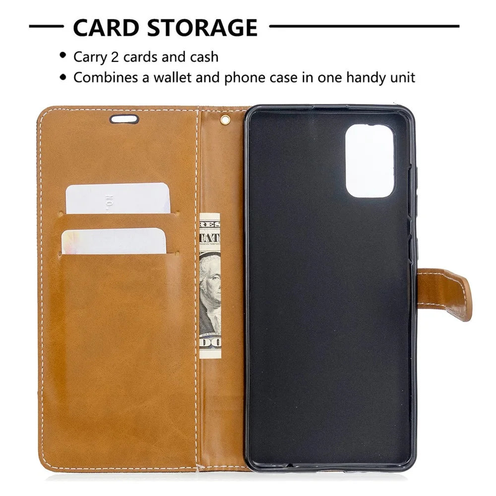 Color Splicing Jeans Cloth Skin Wallet Leather Case for Samsung Galaxy A71 A715 - Black - 6