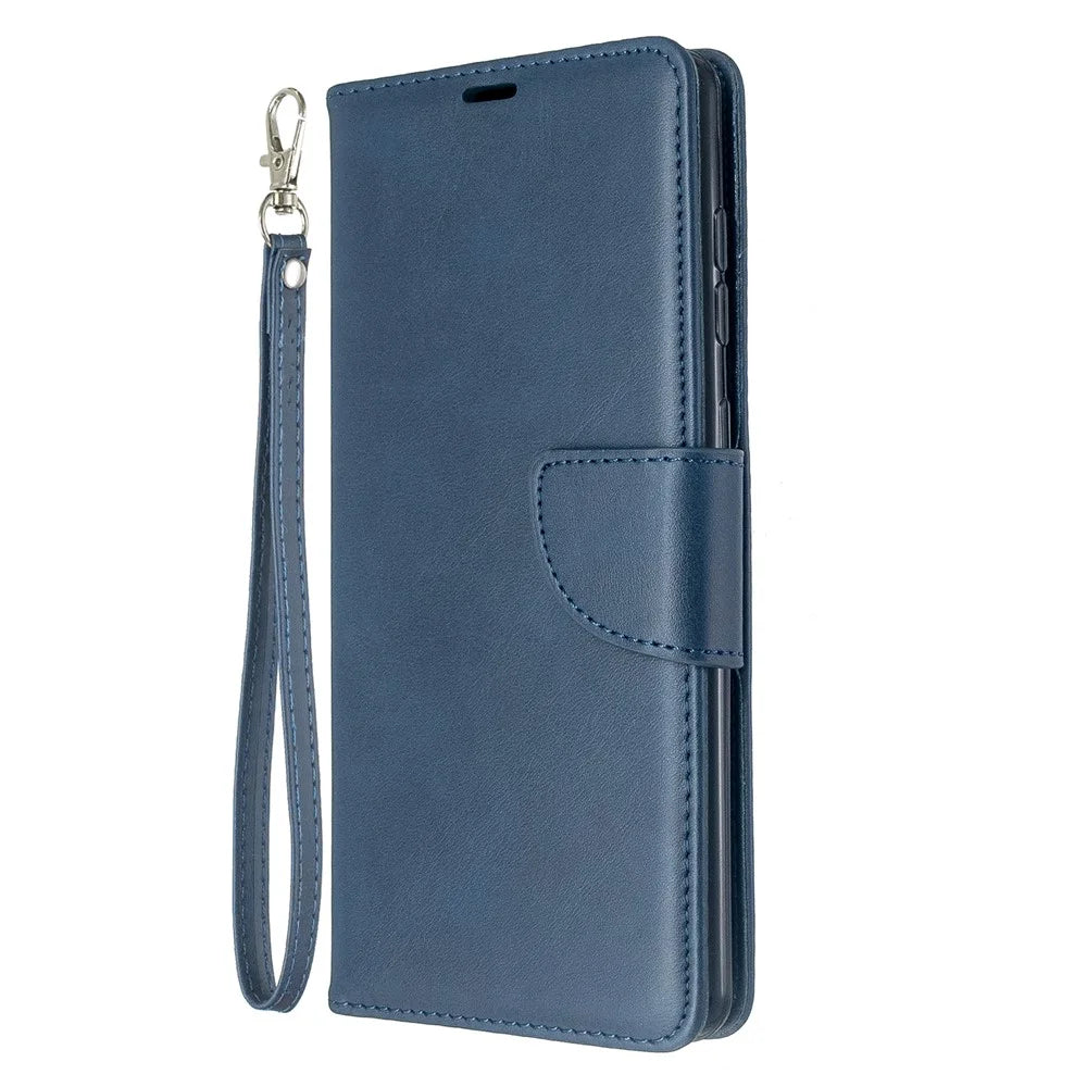 Solid Color PU Leather Wallet Stand Phone Casing for Samsung Galaxy A71 A715 - Dark Blue - 2